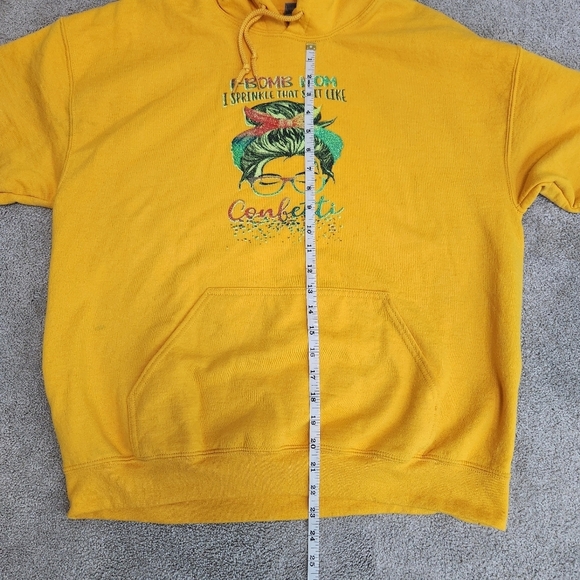 "F-Bomb Mom" Women's Cozy Comfortable Yellow Hoodie Hooded Sweatshirt Size L - Picture 9 of 12